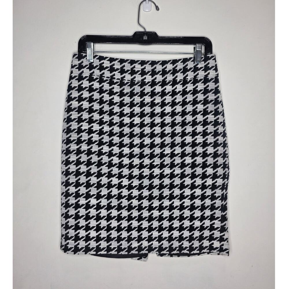 Ann Taylor black white houndstooth cotton blend straight pencil skirt - 4